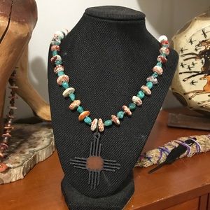 Southwestern Zia turquoise & spiny oyster necklace